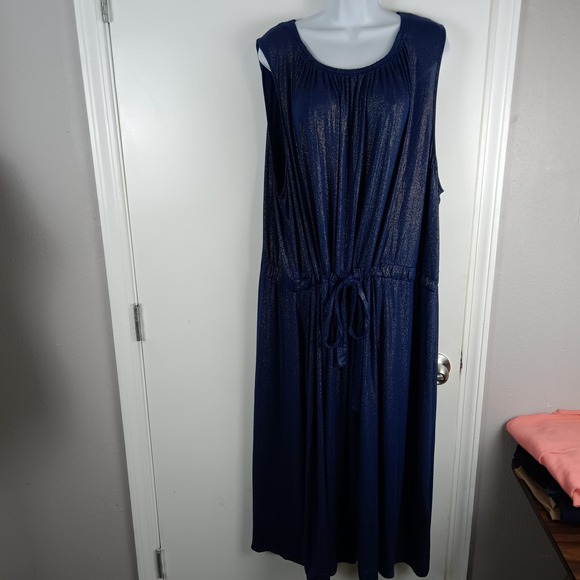 Lane Bryant Dress Womens 30/32 Navy Blue Metallic Sleeveless Drawstring Maxi - Picture 2 of 16